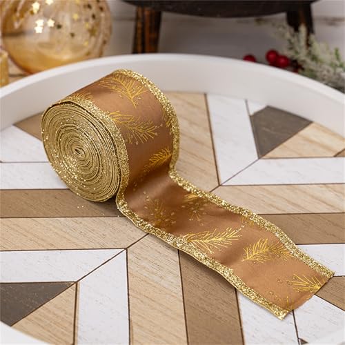 Weihnachtsgeschenkband, Weihnachtsband Breit Weihnachtsdekoration Band Weihnachten Rotes Band Mit Goldrand Weihnachtsgeschenkband Satinband Weihnachten Deko Schleifen Weihnachtsbaum (Gold) von champracer