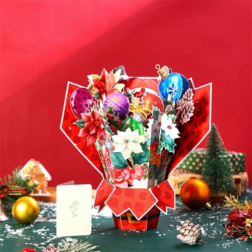 Weihnachtskarten, 3D-GrußKarten Handgefertigte Mit Umschlag Set, Karten Klappkarten Weihnachten, Blanko GrußKarten Zum Schreiben, Blumenstrauß Weihnachtstag GrußKarte (1 Stück) von champracer