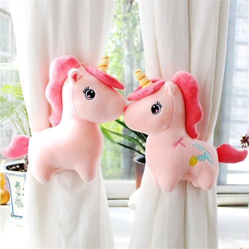 champracer 2 Stück Kreative Einhorn Cartoon Vorhang Schnalle niedlich, Niedliche Vorhang-Raffhalter,für zu Hause, Wohnheim, Büro, Kinderzimmer Dekorative (Rosa,25 cm) von champracer