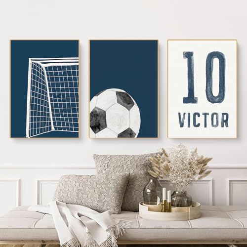 champracer 3er Fußball Poster Set, Bilder Kinderzimmer Junge, Fußball Bilder Set, Poster Set für Teenager Jungen Schlafzimmer, Fußball Leinwand Bilder Geschenk für Junge, Ohne Rahmen (30x40 cm,Blau) von champracer