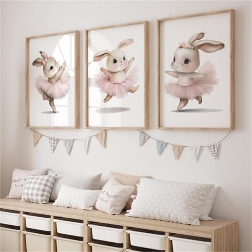 champracer 3er Premium Kaninchen Poster Set,Kinderzimmer Deko Hase Bilder Leinwand Bild Wandkunst,Wandbilder Deko Bilder Kinderzimmer,für Kinderzimmer Babyzimmer, Ohne Bilderrahmen (30 x 40 cm) von champracer