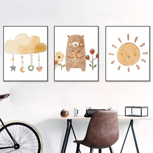 champracer 3er Set Boho Babyzimmer, Wanddeko Babyzimmer Deko, Kinderzimmer Wanddeko, Kunstdrucke Wanddeko Ohne Rahmen Wandposter Wohnzimmer Schlafzimmer (50 x 70 cm,Regenbogen) von champracer