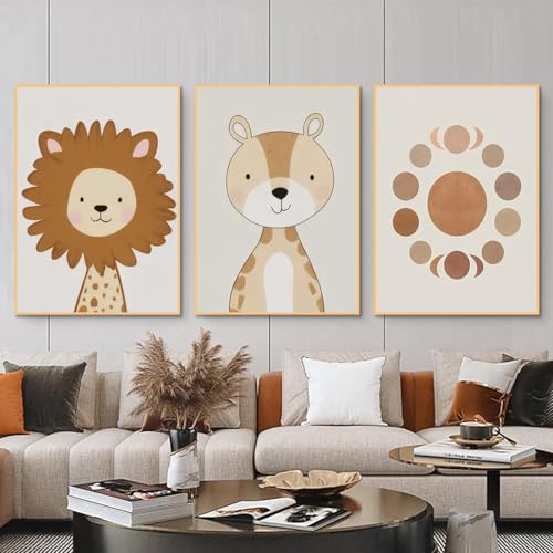 champracer 3er Set Kinderzimmer Bilder, Waldtiere Bilder Kinderzimmer Poster Babyzimmer Deko, für Moderne Wandbilder Wohnkultur, Ohne Rahmen (50 x 70 cm,Kleine Tiere) von champracer