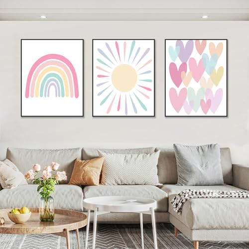 champracer 3er Set Poster Kinderzimmer, Moderne Wandbilder Wohnzimmer Deko, Regenbogen Boho Babyzimmer Deko Wandposter Premium, Ohne Bilderrahmen (50 x 70 cm,Regenbogen) von champracer