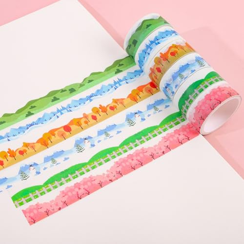 champracer 6 Rolls Washi Tape Kinder Set, Kawaii Sticker Buntes Klebeband Blume Ozeane Garten Wald Creme-Muster kinder Tapes DIY Dekoratives Klebeband Papier für Journal Scrapbook Zubehör (Wald) von champracer