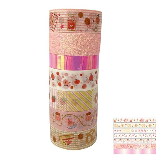 champracer 7 Rolls Washi Tape kinder Set, Kawaii Sticker Buntes Klebeband Liebe Blume Katze Tapes DIY Dekoratives Klebeband Washi Tape Papier für Künstler Journal Scrapbook Zubehör (Rosa) von champracer