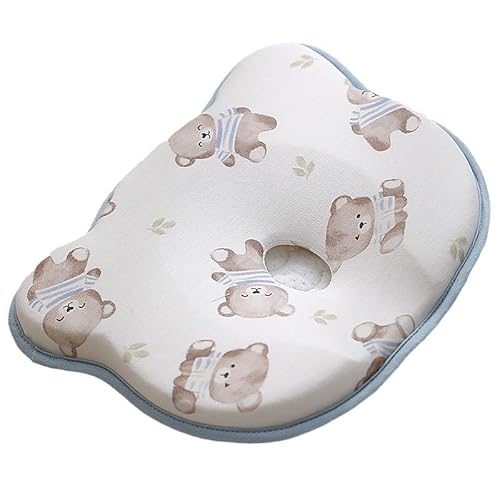 champracer Babykissen Kopfkissen für Neugeborene 0-12 Monate, Memory Foam Kissen gegen Plattkopf, Ergonomisches Kinderkissen für Bett, Kinderwagen Autositz (Bär) von champracer