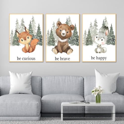 champracer Babyzimmer Deko Poster 3er Set, Waldtiere Bilder Kinderzimmer Poster Babyzimmer Deko, Boho Deko Wandbilder Kinderzimmer, Ohne Rahmen (50 x 70 cm,Kleine Tiere) von champracer