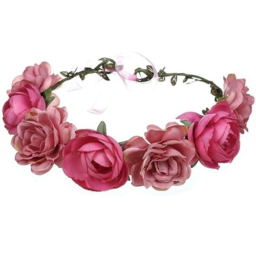 champracer Blumenkranz Blume Krone Stirnband, HaarbäNder Floral Girlande, Blumen StirnbäNder, Boho Braut Haarschmuck für Festival Hochzeit Geburtstag Strand Party (Hellrot) von champracer