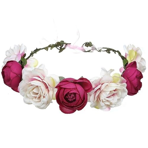 champracer Blumenkranz Blume Krone Stirnband, HaarbäNder Floral Girlande, Blumen StirnbäNder, Boho Braut Haarschmuck für Festival Hochzeit Geburtstag Strand Party (Rosarot) von champracer