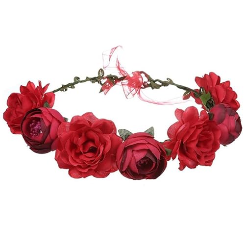 champracer Blumenkranz Blume Krone Stirnband, HaarbäNder Floral Girlande, Blumen StirnbäNder, Boho Braut Haarschmuck für Festival Hochzeit Geburtstag Strand Party (Rot) von champracer