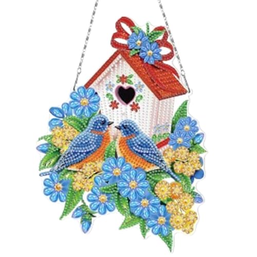 champracer Diamond Painting Ostern Kranz, Blumen Vogelnest Diamond Painting Wandbehang, DIY Diamond Painting Ornamente mit Kette, für Wandbehang Türfenster Dekoration (D) von champracer