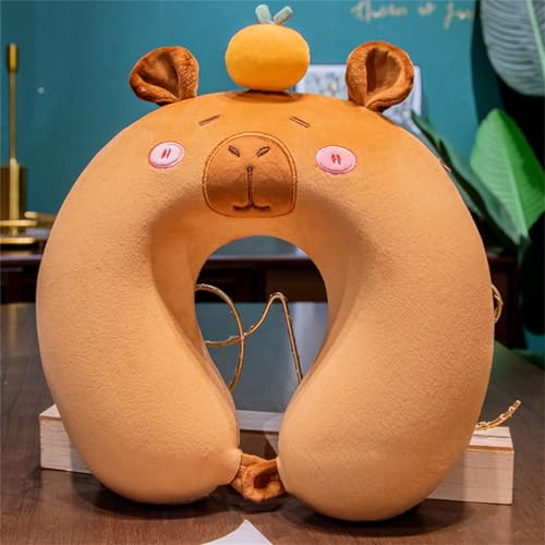 champracer Kinder Reisekissen, Niedlich Capybara Nackenkissen Kinder Auto, Memory Foam Nackenkissen Nackenstütze, Kinder Nackenkissen Erwachsene U-Geformte Nackenstützkissen für Reisen (Orange) von champracer