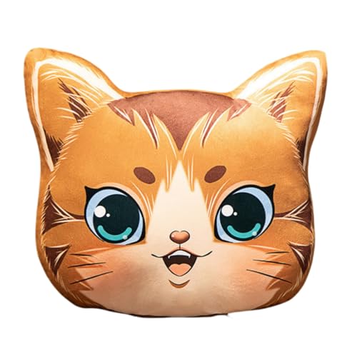 champracer Kinderkissen 3D Katze Kissen Flauschiges Tierkissen für Kinder und Erwachsene, Süßes Dekokissen mit Füllung (35x30 cm,Braune Katze) von champracer