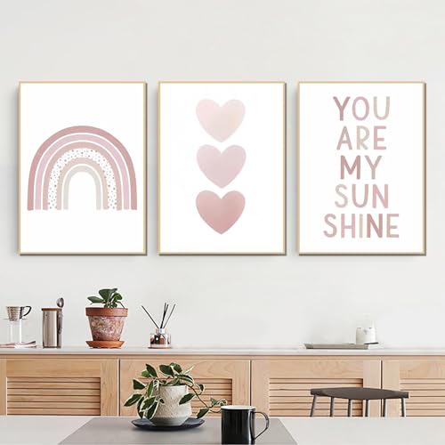 champracer Kinderzimmer Bilder Poster 3er Set, Wandbilder Regenbogen Kinderzimmer Babyzimmer Poster, Babyzimmer Boho Regenbogen Poster MäDchen Wanddeko, Deko FüR Junge MäDchen, Ohne Rahmen (40x50 cm) von champracer