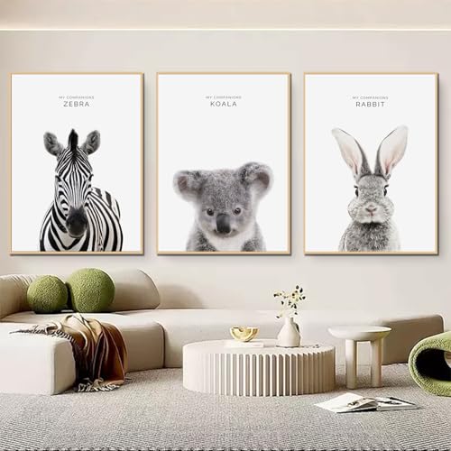 champracer Kinderzimmer Deko Waldtiere Poster Decor,3er-Set, Schwarz-weiß Bad Poster A4 Wandbilder,ustige Badezimmer-Dekoration,Wandkunst,Leinwand Badezimmer Bilder- Ohne Rahmen (21x30 cm) von champracer