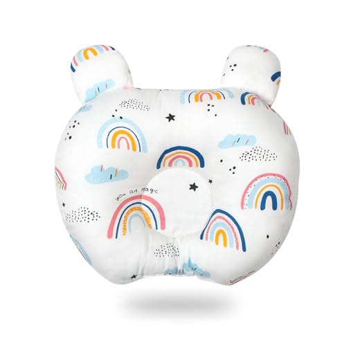 champracer Kindkissen Baby Kissen 0-12 Monate Neugeborene Baumwollmusselin Kopfkissen, Weiches Dekoratives Kissen für Kinderzimmer, Kinderbett, Kinderwagen, Autositz (Regenbogen, 30x23 cm) von champracer