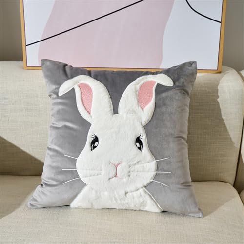 champracer Kuschelkissen Kinder, Weiche Flauschige Hase Motiv Zierkissen Sofakissen mit Füllung, Plüsch Kissen Dekokissen für Kinderzimmer Schlafzimmer Deko (Graues Kaninchen) von champracer