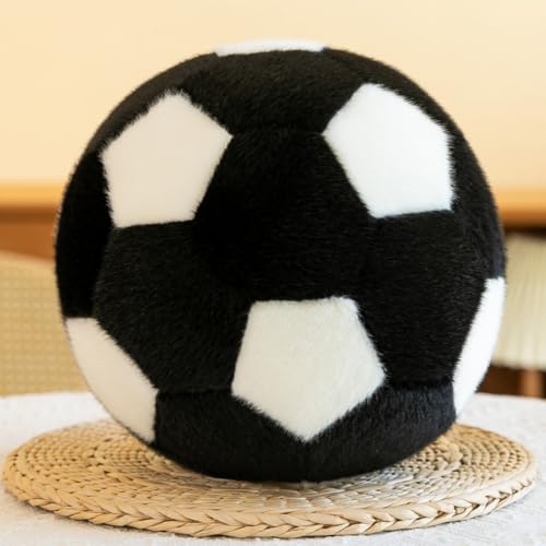 champracer Rundes Kissen, Fußball Kissen, Ballkissen, Fußball Plüschtier, Kreative Zimmer Dekorationen, Fußball Spielzeug, Kinderzimmer Dekoration, Geschenk für Kinder Mädchen Jungen (Schwarz,18 cm) von champracer