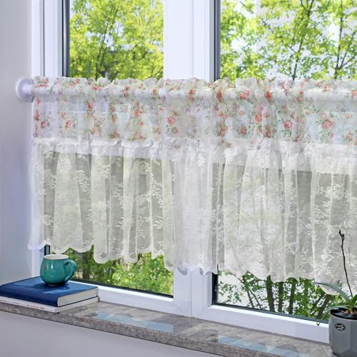 champracer Scheibengardine Landhausstil Kurzgardine Rosa Boho Kurze Vintage Spitze Häkelgardine Scheibengardine Bistrogardine Retro Elegant Cáfe Kurzvorhang (1 Stüick, W 100x H 45 cm) von champracer