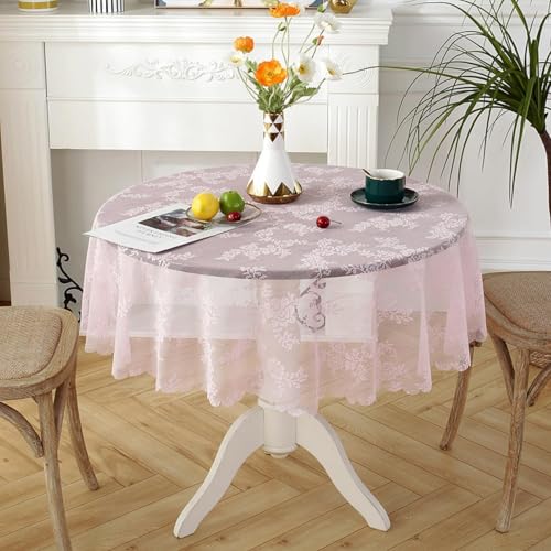 champracer Tischdecke, Spitzentischdecke Abwaschbar Spitze Rund Tischtuch Boho Vintage Weißer Blumenmuster Table Cloth für Garten Balkon Zuhause Hochzeit Festival Dekoration (B,Rund 120cm) von champracer