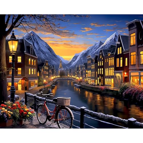 changjiasujiao European Town Malen Nach Zahlen Erwachsene,Landschaft Haus Paint by Numbers Adult,mit Pinseln und Acrylfarben Set für Home Decor,DIY Öl Leinwand Gemälde Ölgemälde Anfänger 40x50 cm von changjiasujiao