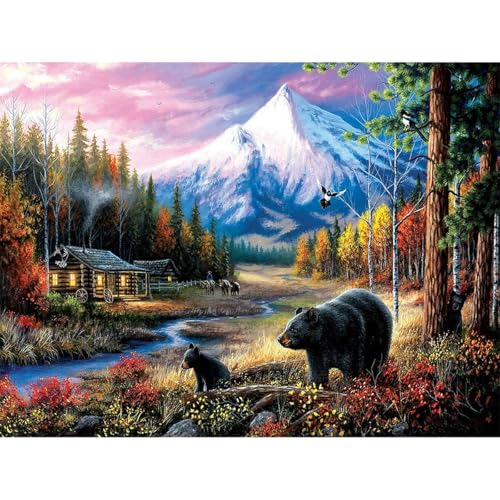 changjiasujiao Wald B?r Malen nach Zahlen Erwachsene,DIY Paint by Numbers Adult Landschaft,mit Pinseln und Acrylfarben Set,Handgemalt Ölgemälde Leinwand für Home Decor – 30x40cm (ohne Rahmen) von changjiasujiao