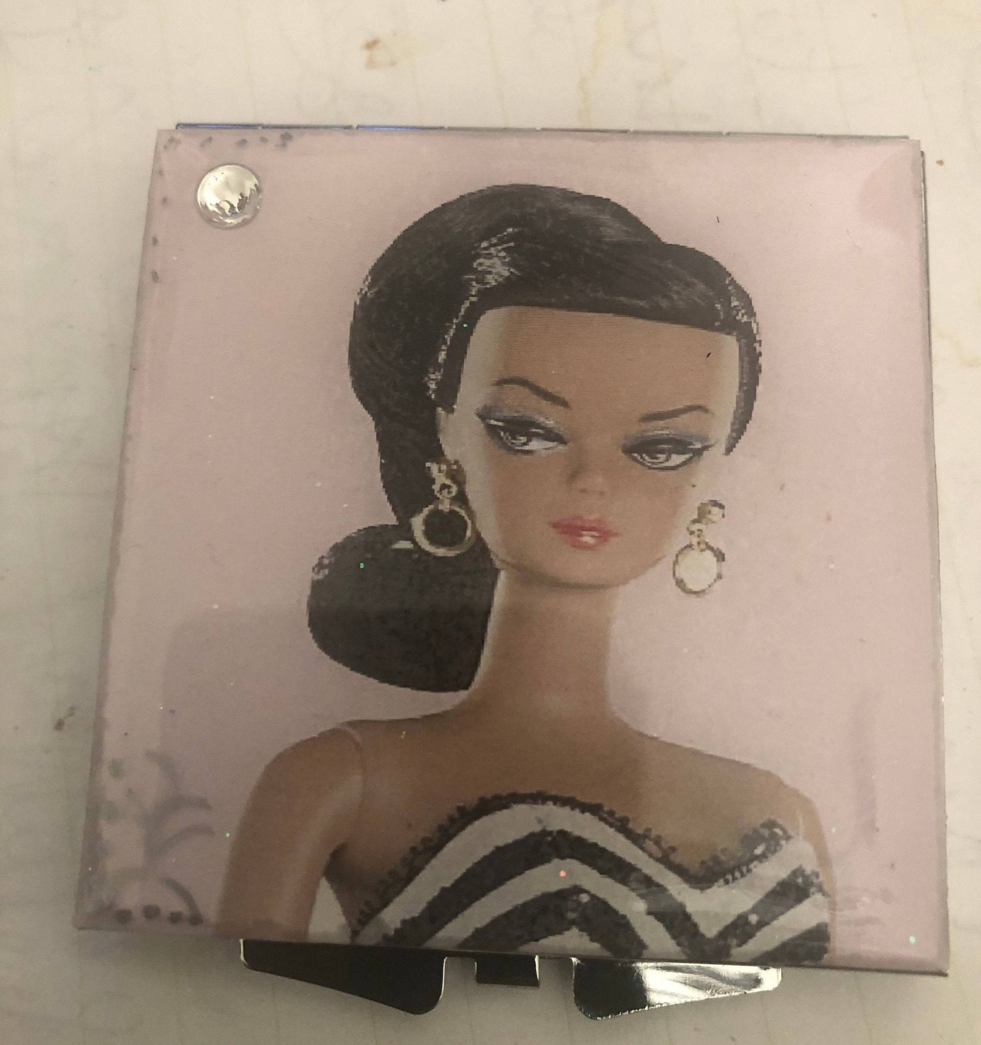 Retro 1950Er Zebra Bronzina Schwarz Barbie Quadrat Silber Spiegel Kompakt von cheetahrama