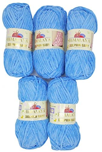 chenille 5 x 100 Gramm Himalaya Dolphin Strickwolle, Babywolle , 500 Gramm Wolle Super Bulky (blau 80327), 35_x_25 CM von Chenille