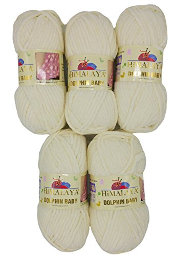 5 x 100 Gramm Himalaya Dolphin Strickwolle, Babywolle , 500 Gramm Wolle Super Bulky (creme 80308) von Ilkadim