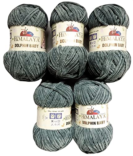 5 x 100 Gramm Himalaya Dolphin Strickwolle, Babywolle , 500 Gramm Wolle Super Bulky (grau 80369) von Chenille