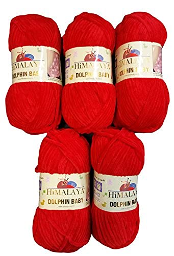 5 x 100 Gramm Himalaya Dolphin Strickwolle, Babywolle , 500 Gramm Wolle Super Bulky (rot 80318) von Chenille