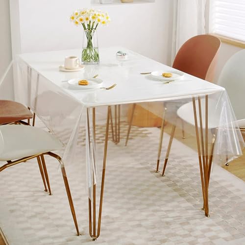 chenyu Tischdecke Transparent 137 X 259 cm Tischschutz Transparent Wasserdicht Und ölbeständig PVC Folie Transparent 0.13mm Tischschutz Geeignet fur Esstisch Picknick im Freien von chenyu