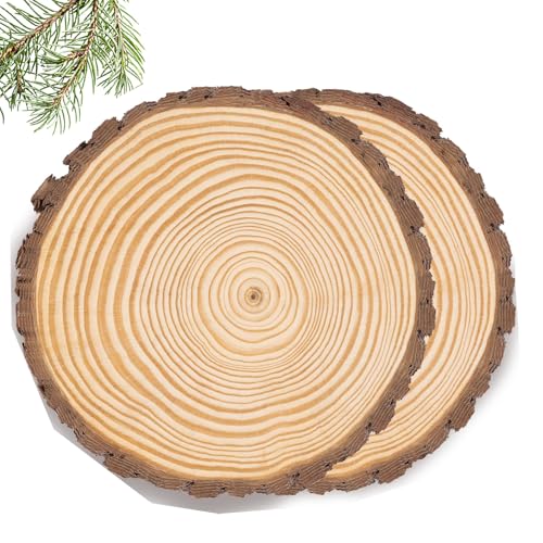 Holzscheiben,2 Stücke Baumscheiben 30cm Deko,Baumscheiben Tischdeko, Runde Naturholz Baumscheiben,Unvollendete Holzkreise,Holzscheiben Deko, für Hochzeit,DIY,Weihnachten Dekoration, Basteln(28-30CM) von chiquieray