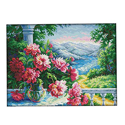 chiwanji Kreuzstich Stickpackung vorgezeichnet Baumwolle Stickset Blumen Landschaft für Anfänger Erwachsenen Handwerk - Bedrucktes Tuch von chiwanji