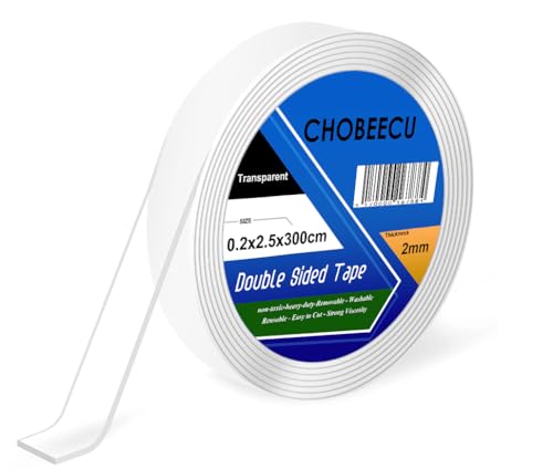 3m Nano Tape doppelseitiges Klebeband, strapazierfähig, spurlos, abnehmbar, wiederverwendbar, waschbar, schwerlast (0.2x2.5x300) von chobeecu