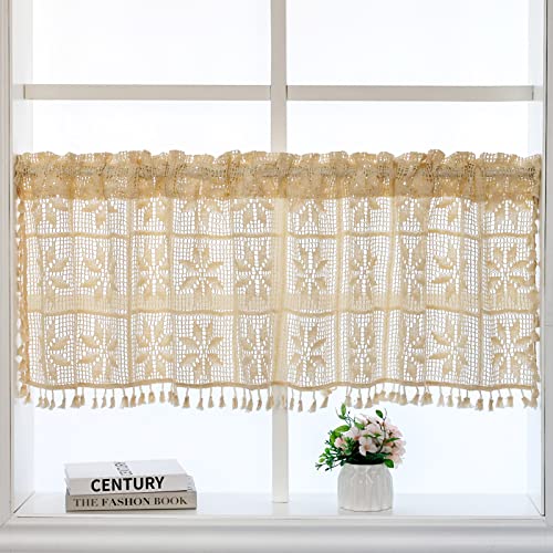 choicehot Bistrogardine Boho Vorhang,Scheibengardine Modern Küche Gardinen mit Quasten Kurzgardine für Küche Cafe Zimmer Fensterdeko HxB 45x150cm 1 Stück von choicehot