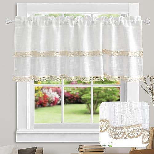 choicehot Bistrogardine Kurzgardinen Karierte Küche Gardine Vintage Landhausstil Scheibengardinen Weiße Kurzvorhang Kurzstores Gardinen Kurz Kleine Fenster H30 x B150cm, 1 Stück von choicehot