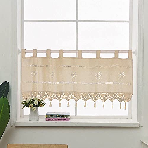 choicehot Häkelgardinen Kurzgardinen Leinen 45cm Hoch - BistrogardineLandhausstil Scheibengardine mit Quaste Fenstergardinen Beige Gehäkelter Hohler Gardinen Kurz für Küche 1 Stück, 45x150cm (HxB) von choicehot