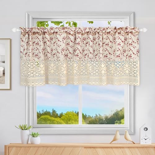 choicehot Häkelgardinen Kurzgardinen Leinen 60cm Hoch - Bistrogardine mit Häkelspitze Landhausstil Fenstergardinen Boho Scheibengardinen Kurz Gardinen für Küche Landhaus 1 Stück 60×140cm von choicehot