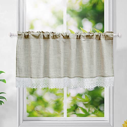 choicehot Kurzgardinen Landhausstil Scheibengardine Leinen Bistrogardine - 45 cm Hoch Gardinen für Küche Häkelgardinen Privatsphäre Vintage Fenstervorhang für Wohnzimmer Landhaus 45x120cm 1 Stück von choicehot