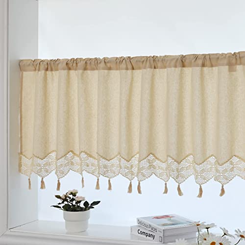 choicehot Kurzgardinen mit Häkelspitze Baumwolle Leinen Fransen - Bistrogardine Scheibengardinen Landhausstil Vorhang Privatsphäre Kurzstores Fenstervorhang für Kleine Fenster, 30x150cm von choicehot