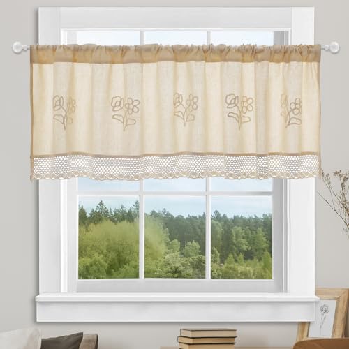 choicehot Kurzgardinen mit Häkelweben Spitze Baumwolle-Leinen für Küche - Beige Bistrogardine Landhausstil Scheibengardine Verdunkelungs Fenstervorhang 30x145cm von choicehot