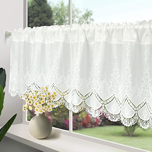 choicehot Landhausstil Schiebevorhang Gestickter Kurzgardine Küchen Vorhang Baumwolle Bistrogardine Weiß Fenstervorhang Café 1 Stück, 55 x 150 cm von choicehot