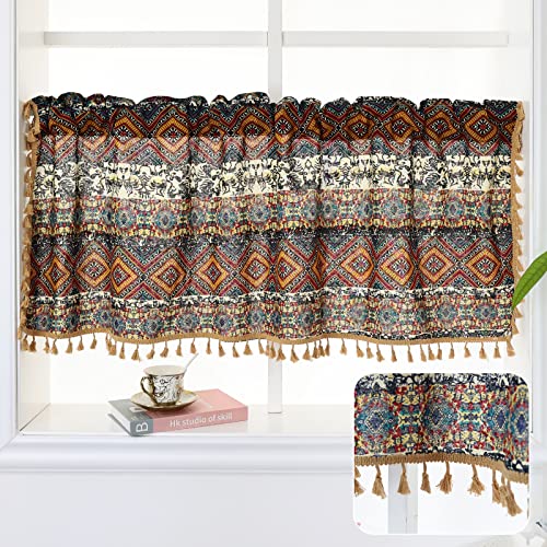 choicehot Sichtschutz Vorhang Verdunkelung,Kurze Scheibengardine Sheer Bistrogardine Boho Vorhang Kurzstore Gardine mit Quasten Landhausstil Kurzgardinen für Küche,1 Stück, B145×H60cm von choicehot