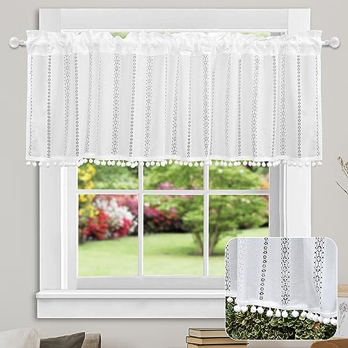 choicehot Vintage-Scheibengardine-Kurzgardinen-Weiß Bistrogardine Voile Vorhang mit Quaste Halbtransparent Verdunkelungsvorhänge für Küche Wohnzimmer 45×120cm 1 Stück von choicehot