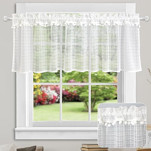 choicehot Voile Gardinen Kurz Bistrogardine Scheibengardinen - Kurzgardinen Weiß Landhausstil Halbtransparent Fenstergardine für Küche Landhausstil 45×120cm von choicehot