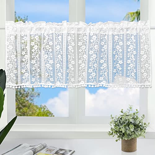 choicehot Weiß-Halbtransparent-Scheibengardine Voile Bistrogardine mit Quasten Landhausstil Kurzgardinen Küche 45×120cm 1 Stück von choicehot