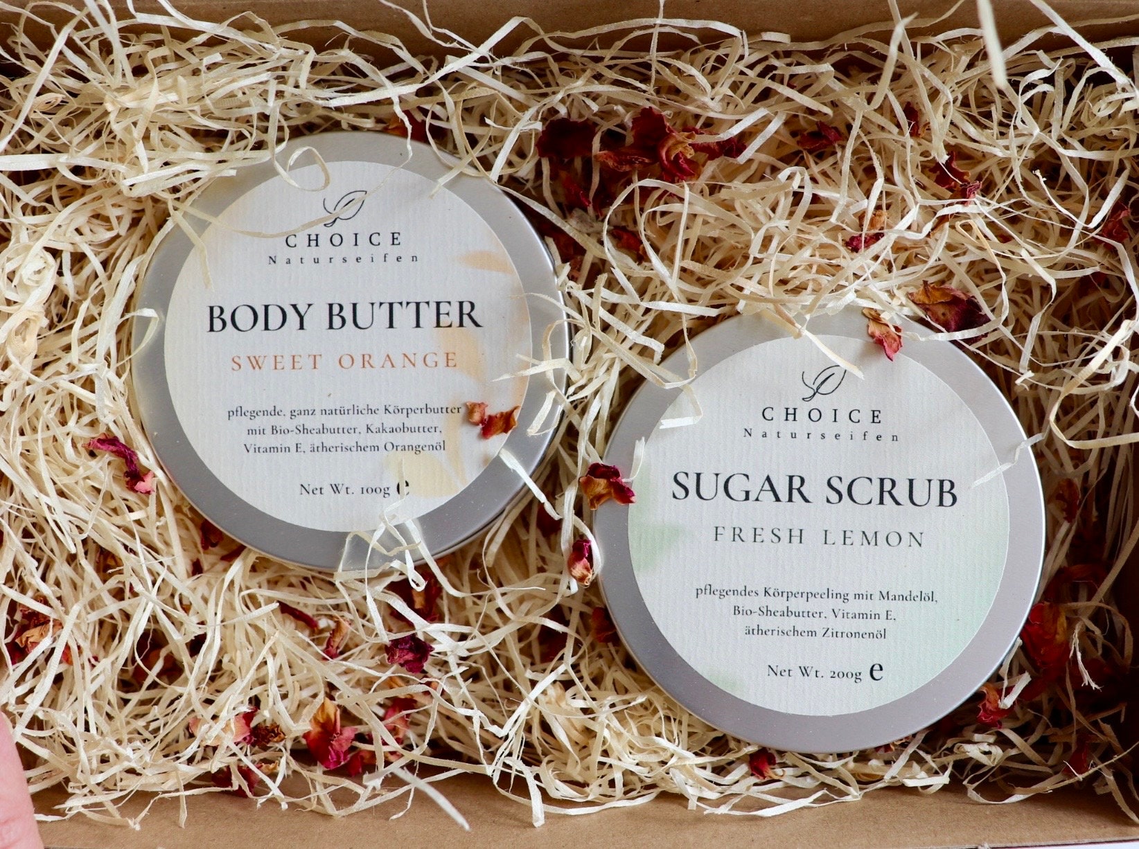 Geschenkset Body Care Duo Naturkosmetik, Feste Körperbutter, Körperpeeling, Vegan & Palmölfrei, Weihnachtsgeschenk von choicenaturseifen