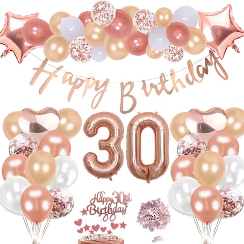 30. Geburtstag Deko Rosegold Set, Helium Herz Zahl Folienballons Happy Birthday Banner Luftballons Konfetti Tisch Ballons Kuchen Tortendeko Geschenk für 30 Jahre Mädchen Frau Frauen Party Dekoration von cholinchin